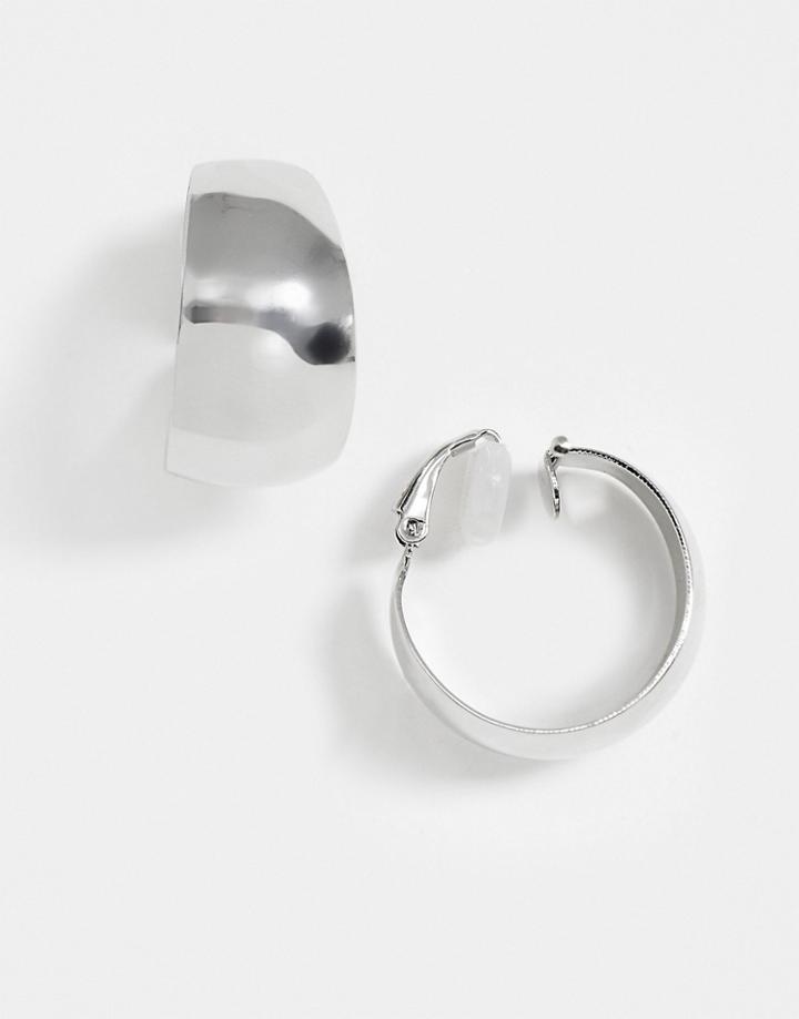 Asos Design Clip On Hoop Earrings In Silver Tone