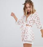 Sisters Of The Tribe Petite Tie Front Crop Top In Lace & Ditsy Floral Co-ord - White