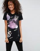 Asos T-shirt With Space Cat Print - Black