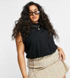 Noisy May Curve Crop Top With Padded Shoulders In Black