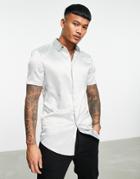 Asos Design Skinny Denim Shirt In Light Gray