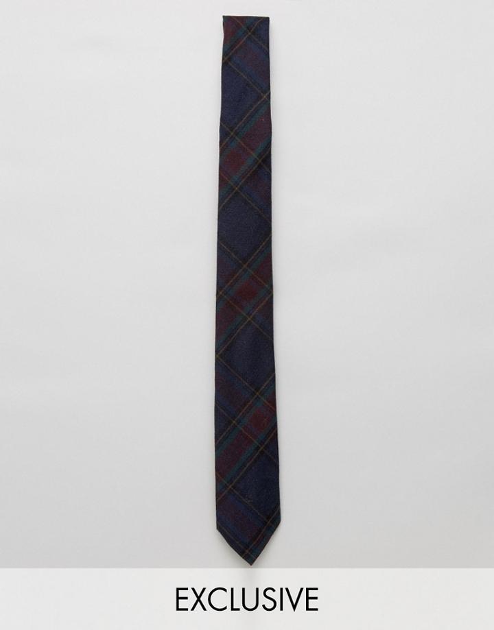 Heart & Dagger Blade Tie In Plaid - Navy