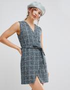 Unique 21 Sleeveless Blazer Dress In Textured Tweed - Multi