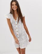 Influence Button Down Beach Dress With Frill Hem - White