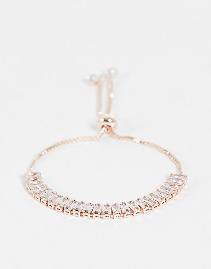 River Island Cubic Zirconia Adjuster Bracelet In Rose Gold Tone