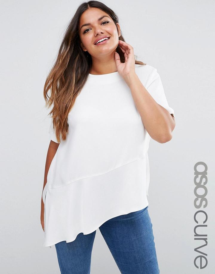 Asos Curve Asymmetric Matt And Shine T-shirt - Cream