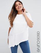 Asos Curve Asymmetric Matt And Shine T-shirt - Cream