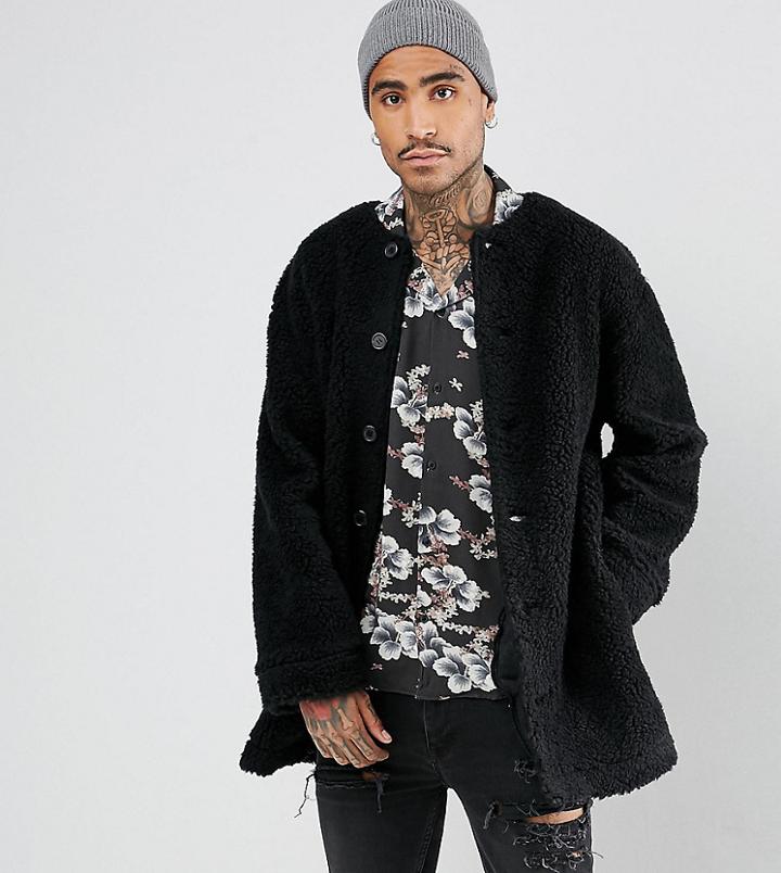 Reclaimed Vintage Inspired Cocoon Coat In Black Borg - Black