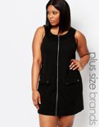 Koko Plus Pinafore Dress With Zip Front - Black