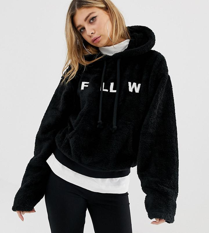 Collusion Borg Embroidered Hoodie - Black