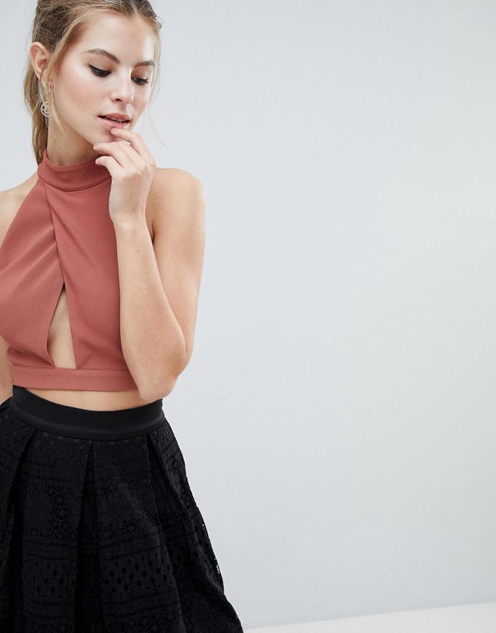Oh My Love High Neck Cut Out Crop Top - Copper