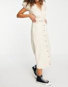 Asos Design Denim Belted Midi Dress In Ecru-white