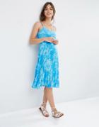 Asos Pleated Midi Dress In Blue Summer Floral Print - Multi