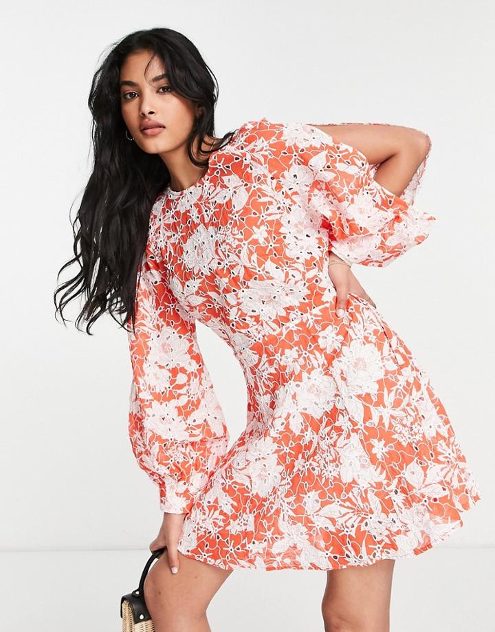 Topshop Embroidered Floral Mini Dress In Red