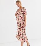 Asos Design Maternity Frill Wrap Maxi Dress In Floral Print-multi