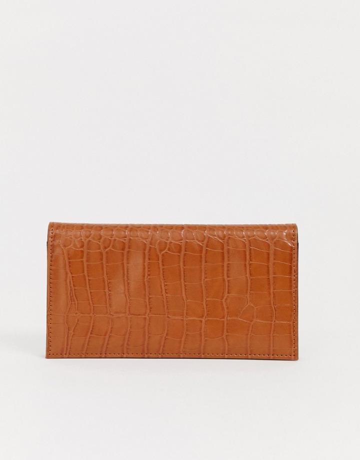 Asos Design Croc Effect Foldover Ladies' Wallet - Tan
