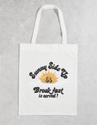 Asos Design Lightweight Organic Cotton Tote Bag With Breakfast Print In Ecru-white