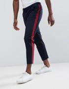 Asos Skinny Crop Suit Pants In Navy With Wine Side Stripe - Navy
