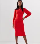 Asos Design Tall Woven Mix Midi Pencil Dress - Red