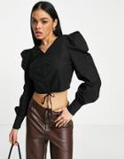 Na-kd Cotton Drawstring Top In Black