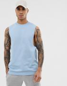 Asos Design Relaxed Sleeveless Sweatshirt With Dropped Armhole In Blue - Blue