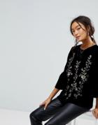 New Look Velvet Lurex Fluted Sleeve Top - Black