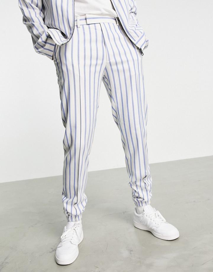 Asos Design Set Slim Smart Sweatpants In White And Blue Stripe