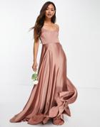 Asos Edition Satin Cami Maxi Dress With Square Neck In Cinnamon Rose-copper