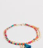 Asos Design Curve Multirow Anklet With Multicolor Beads And Faux Shell Tassel Charms In Gold Tone