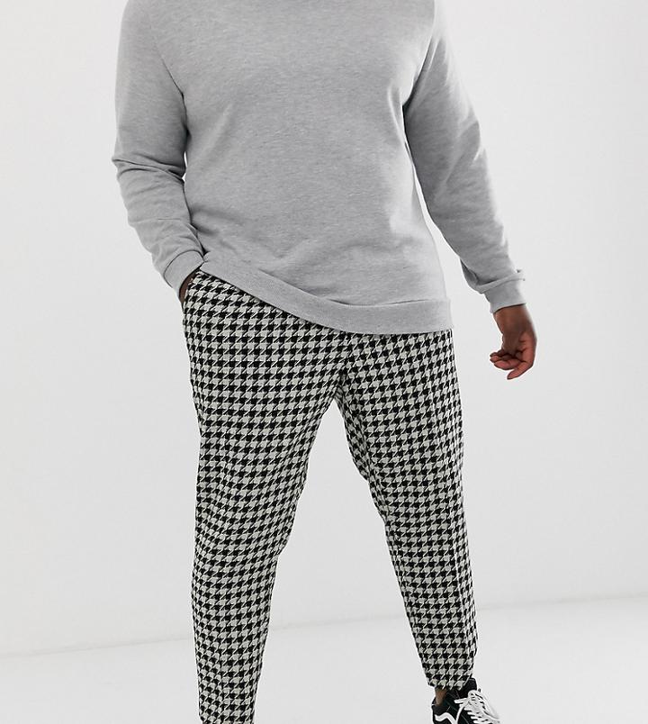 Asos Design Plus Cigarette Smart Pants With Large Dog Tooth In Gray - Gray