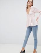 Asos Design Swing Top With Ruffle Shoulder - Pink