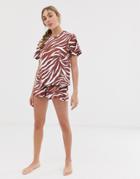 Asos Design Zebra Pyjama Short Set - Brown