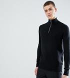 Asos Design Tall Midweight Half Zip Sweater In Black - Black