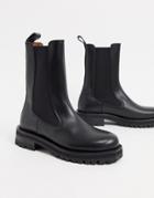 & Other Stories Leather Tall Chunky Flat Boots In Black