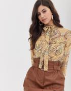 Vila Paisley Blouse With Tie Neck Detail-multi