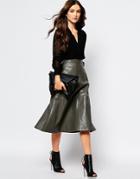 Mango A Line Midi Faux Leather Skirt - Gray