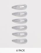 Asos Design Pack Of 6 Snap Hair Clips In Silver Glitter - Silver