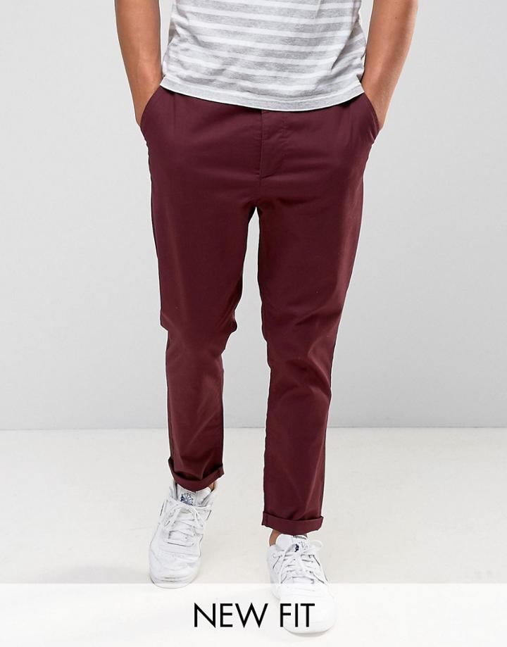 Asos Tapered Chinos In Burgundy - Purple