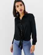 River Island Jaquard Tie Front Shirt In Black-pink