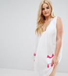 Asos Curve Beach Chuck On Dress With Neon Pocket Embroidery And Trim - White