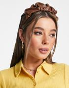 South Beach Ruffle Faux Leather Headband In Brown