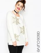 Asos Curve Holidays Sweater With Embellished Snowflake - Cream