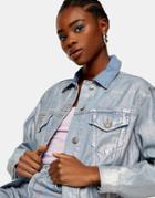 Topshop Coated Foil Denim Jacket In Silver Bleach