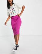 Urban Revivo Knit Midi Pencil Skirt In Pink - Part Of A Set-purple