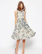 Asos Wedding Midi Dress With Rouche Panel Detail In Print - Multi