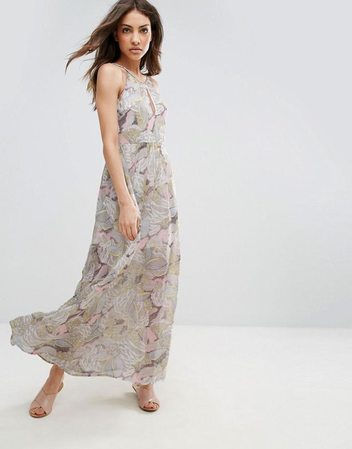 Qed London Flower Patterned Chiffon Maxi Dress - Yellow