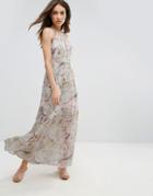 Qed London Flower Patterned Chiffon Maxi Dress - Yellow