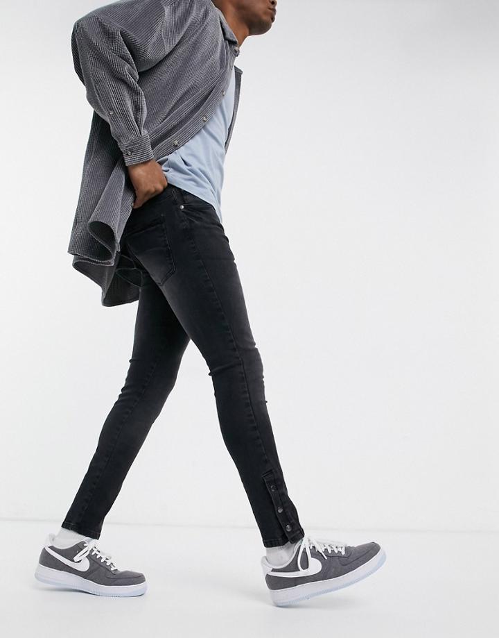 Night Addict Slim Fit Jeans With Snaps Detail In Black