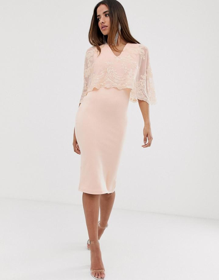 Club L Baroque Sequin Cape Midi Dress-pink