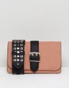 Lavand Crossbody Bag With Studded Cut Out Strap - Tan